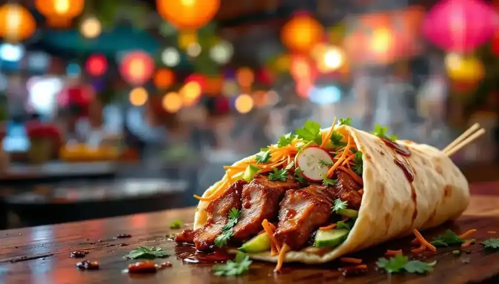 découvrez une délicieuse fusion culinaire avec notre kebab au canard laqué, une interprétation asiatique revisitée. savourez le croustillant du canard laqué, marié à des épices exotiques, le tout enveloppé dans un pain moelleux. une expérience gustative unique qui ravira vos papilles.
