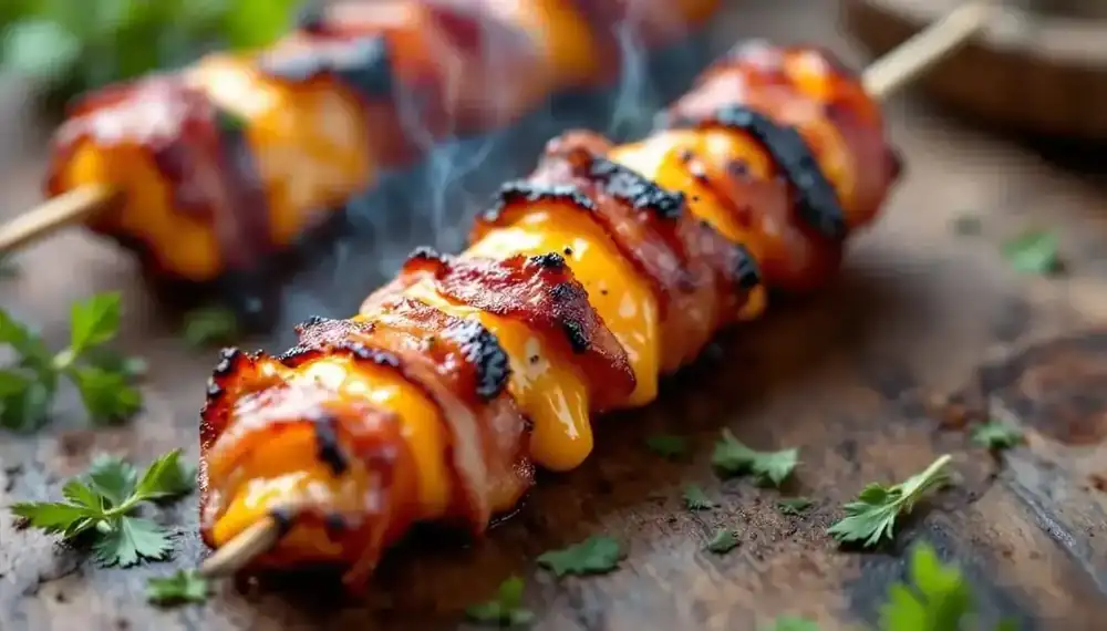 découvrez notre recette gourmande de kebabs au bacon croustillant et cheddar fondu : une explosion de saveurs alliant générosité, fondant et croquant. idéal pour un repas convivial et savoureux !