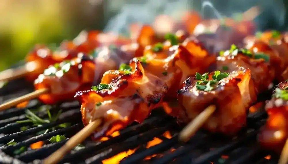 découvrez notre recette savoureuse de kebabs au bacon grillé et herbes fraîches, parfaite pour vos barbecues d'été : une explosion de saveurs gourmandes à partager entre amis ou en famille !