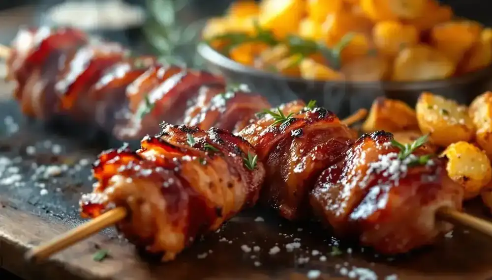 découvrez notre recette gourmande de kebabs au bacon grillé accompagnés de pommes de terre sautées croustillantes. une alliance savoureuse pour un repas convivial et original !