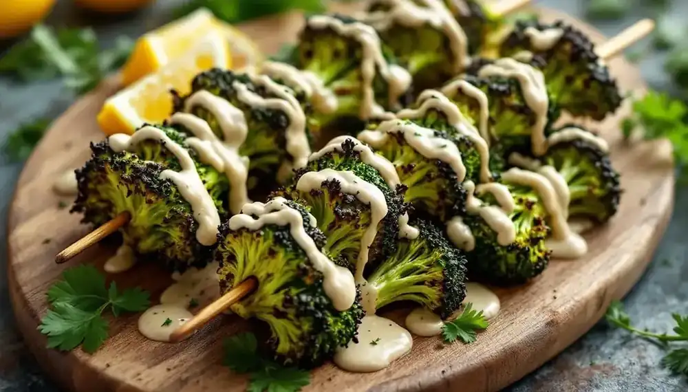 découvrez notre recette gourmande de kebabs au brocoli rôti, nappés d'une sauce tahini crémeuse. une alternative saine et savoureuse pour un repas végétarien original et plein de saveurs !