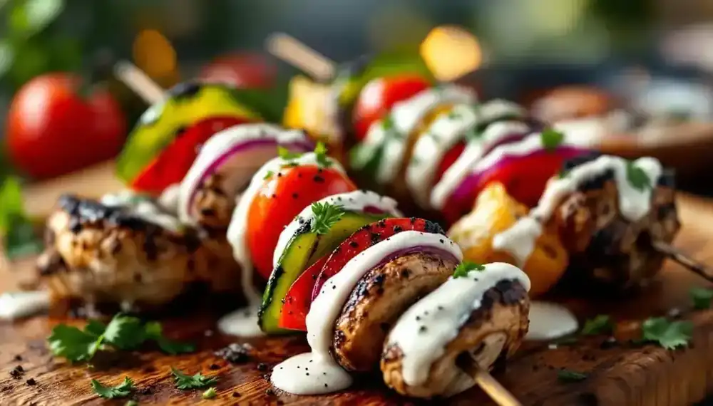 découvrez notre savoureuse recette de kebabs aux champignons portobello, accompagnés d'une délicieuse sauce crémeuse. un plat végétarien alléchant qui ravira vos papilles et apportera une touche d'originalité à vos repas.