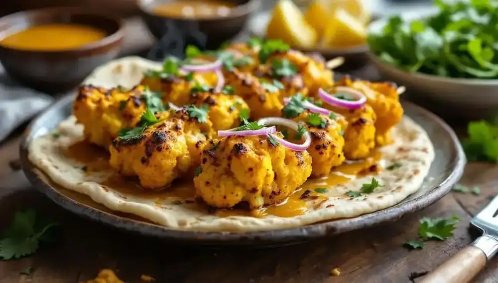 découvrez une recette originale de kebabs au chou-fleur rôti accompagnés d'une savoureuse sauce curry. parfait pour un repas végétarien gourmand et plein de saveurs !