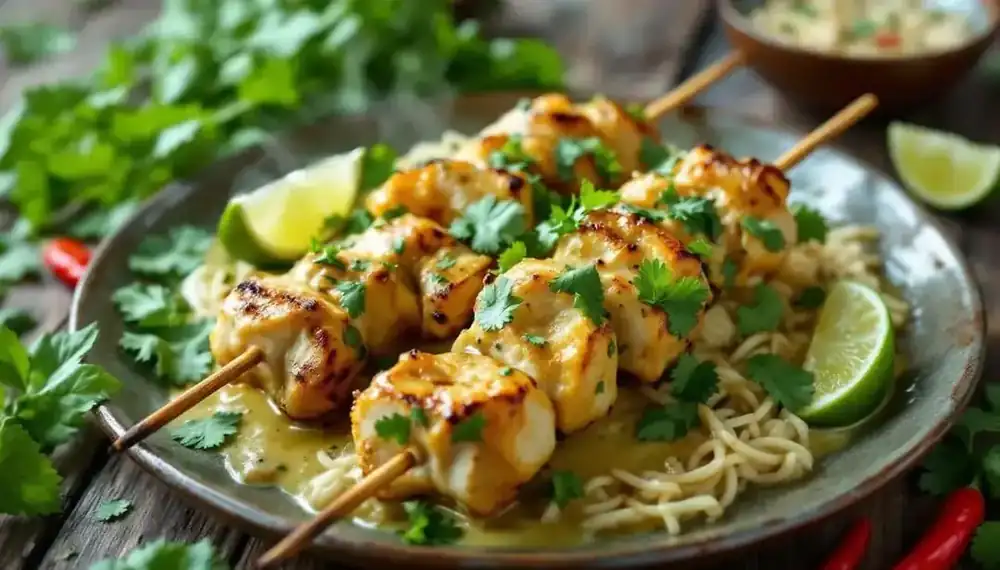 découvrez une délicieuse fusion de saveurs avec nos kebabs au curry vert et lait de coco. une recette exquise qui marie tendres morceaux de viande marinés, épices parfumées et une onctueuse sauce au lait de coco. idéal pour un repas convivial ou une soirée entre amis!
