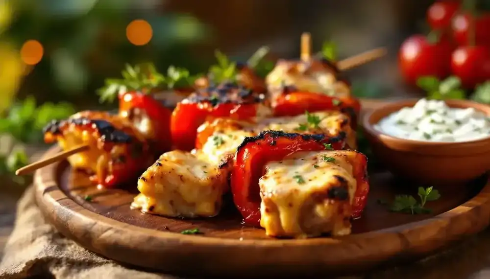 découvrez une recette savoureuse de kebabs au fromage fondu et poivrons rouges. un mélange parfait de saveurs avec des ingrédients frais, idéal pour un repas convivial ou un pique-nique.