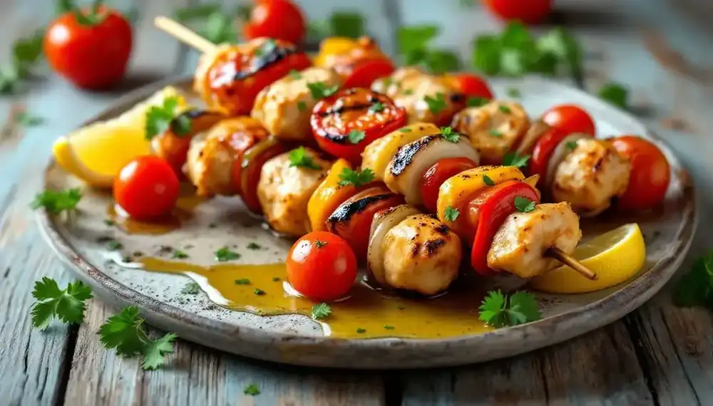 découvrez notre recette de kebabs à l'huile d'olive et citron, une option légère et savoureuse pour vos repas. avec des ingrédients frais et un assaisonnement subtil, cette recette allie santé et plaisir gustatif.