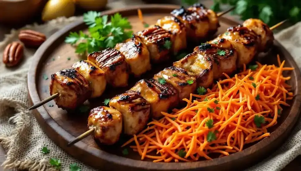 découvrez une recette originale de kebabs aux noix de pécan et carottes râpées, alliant croquant et saveurs uniques pour un repas gourmand et sain.