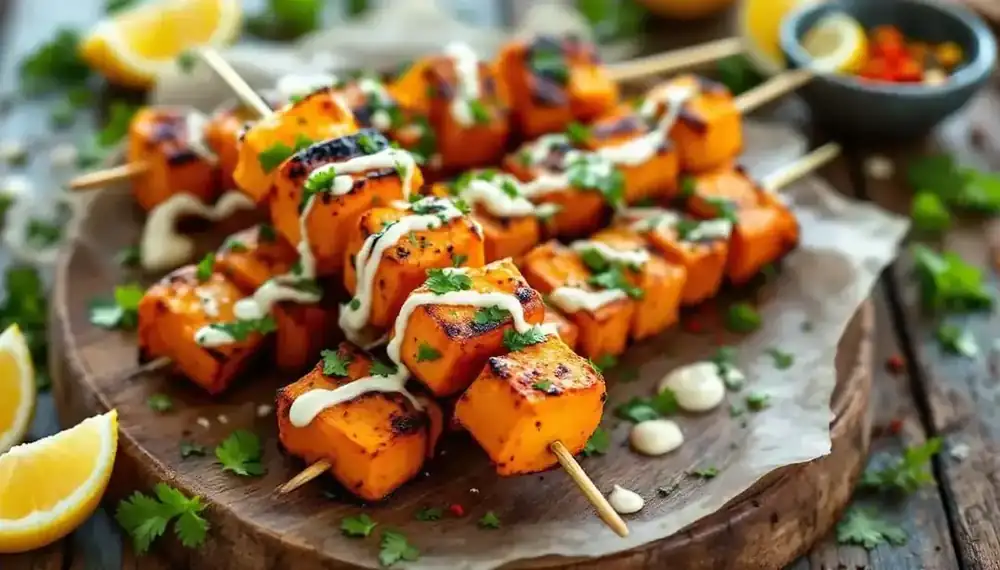 découvrez notre recette savoureuse de kebabs aux patates douces et pois chiches grillés : une alternative végétarienne, saine et riche en saveurs, parfaite pour un repas équilibré et gourmand.