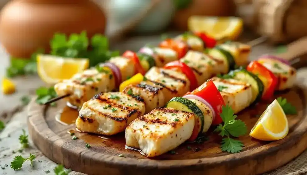 découvrez notre recette savoureuse de kebabs au poisson blanc mariné, accompagnés de légumes croquants pour un repas frais, équilibré et plein de goût. idéal pour surprendre vos convives !