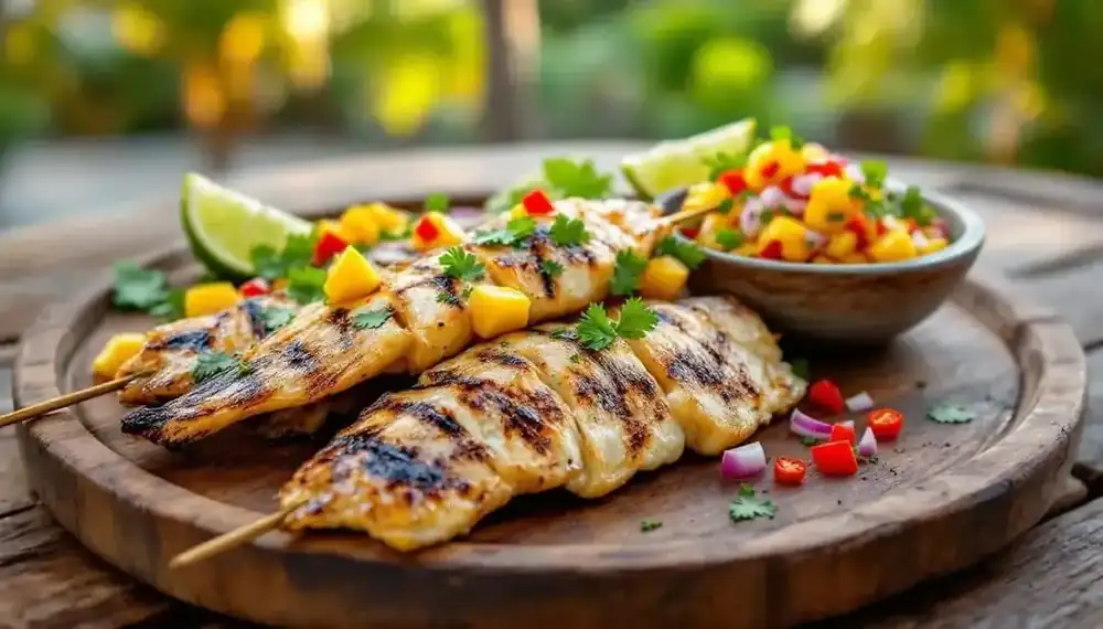 découvrez des kebabs au poisson grillé savoureux, accompagnés d'une salsa à la mangue fraîche et colorée. une recette originale qui allie le goût délicat du poisson et la douceur fruitée de la mangue, parfaite pour un repas d'été ou une soirée barbecue entre amis.