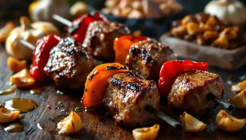 découvrez une recette savoureuse de kebabs aux poivrons confits et ail rôti, alliant tendreté de la viande et explosion de saveurs. parfait pour un repas convivial ou un barbecue entre amis.