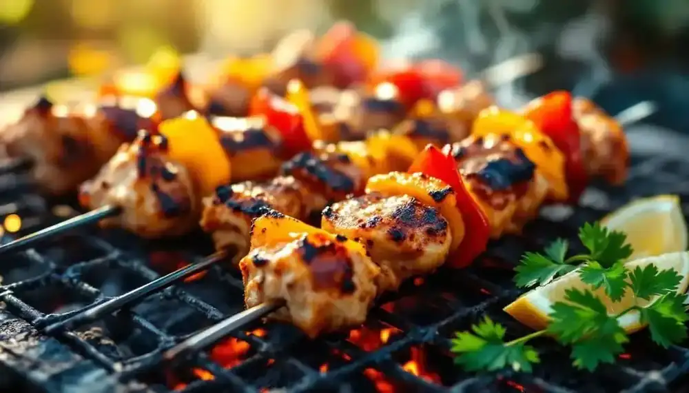 découvrez notre recette savoureuse de kebabs au poulet mariné et poivrons rôtis, un mélange parfait de saveurs grillées pour un repas gourmand et facile à préparer.