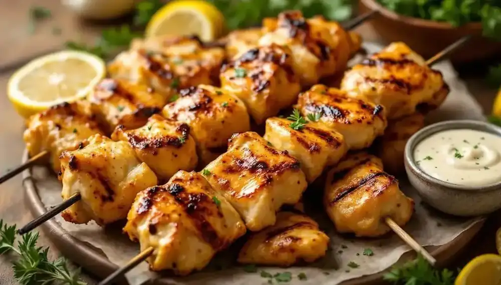 découvrez nos kebabs au poulet mariné, délicatement enrobés de miel et d'épices douces. une explosion de saveurs sucrées et épicées qui ravira vos papilles. idéal pour un repas convivial ou un barbecue réussi!