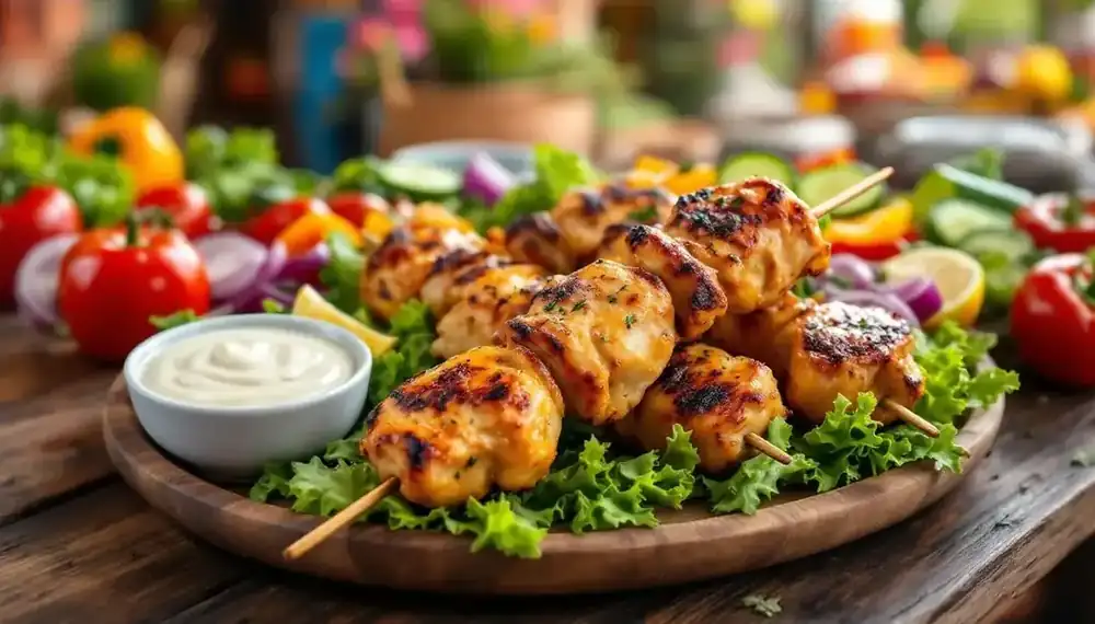découvrez nos délicieux kebabs au poulet rôti, accompagnés de légumes frais et croquants. idéal pour un repas savoureux, équilibré et plein de saveurs authentiques !