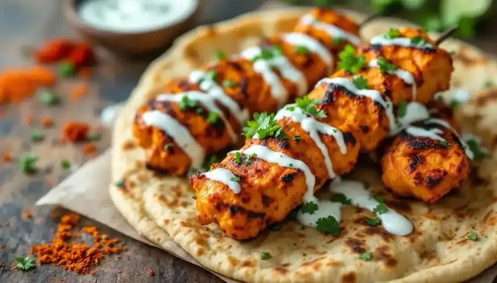 découvrez notre recette de kebabs au poulet tikka accompagnés d'une délicieuse sauce au yaourt. parfaits pour un repas savoureux et épicé, ces kebabs raviront vos papilles !