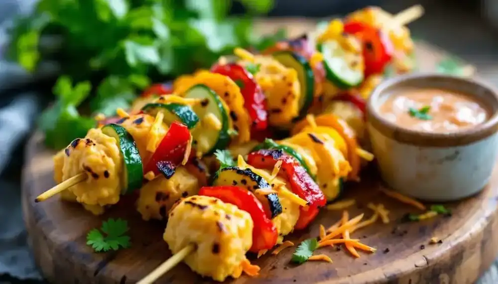 découvrez notre recette savoureuse de kebabs garnis de purée de pois chiches onctueuse et de légumes croquants. une combinaison parfaite de textures et de saveurs, idéale pour un repas sain et gourmand.