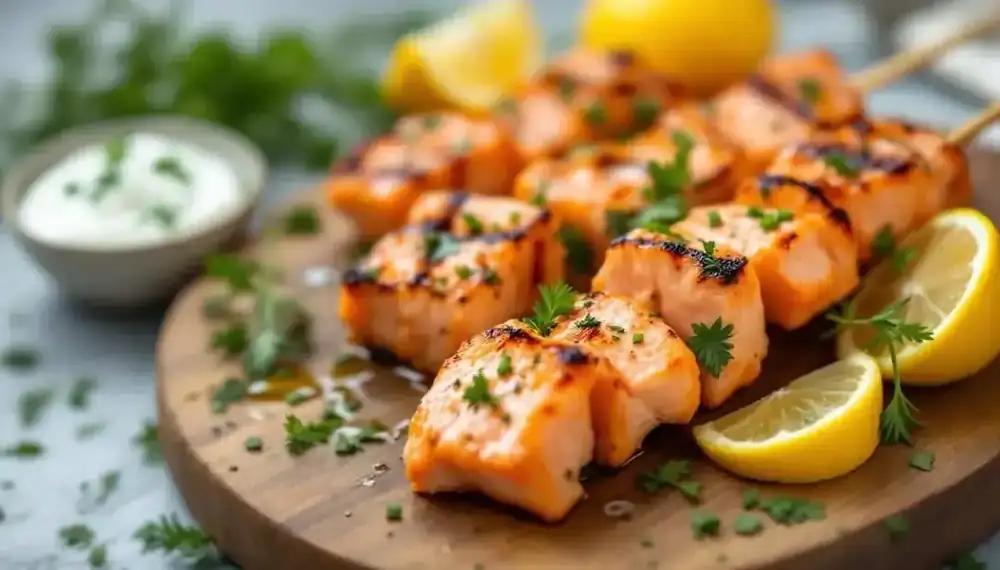 découvrez notre recette de kebabs au saumon mariné et herbes fraîches : une alliance savoureuse de saumon tendre, relevé d'herbes aromatiques, pour un repas léger, sain et plein de fraîcheur.