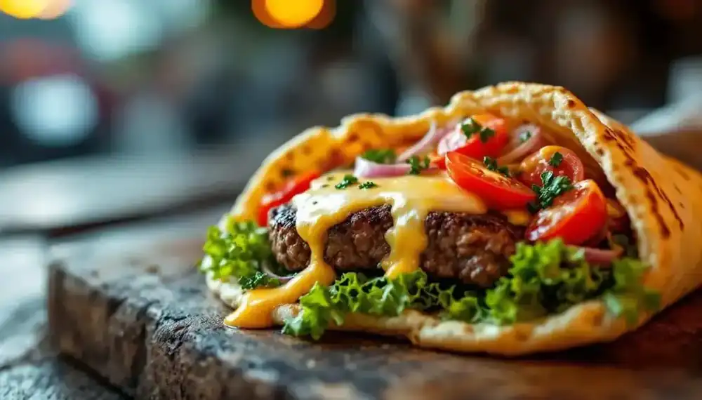 découvrez une nouvelle façon de savourer le kebab avec notre recette gourmande : steak haché fondant et fromage à raclette, pour un sandwich irrésistible et riche en saveurs !
