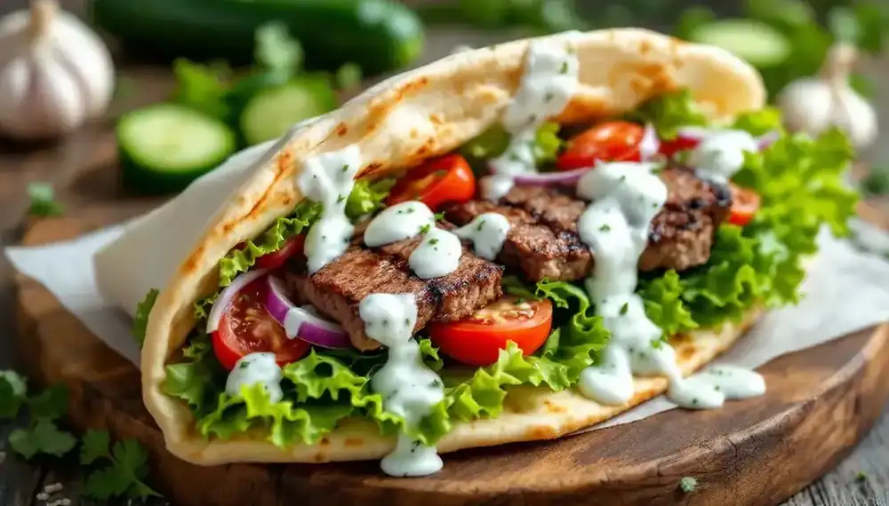 découvrez les kebabs au steak végétal accompagnés d'une savoureuse sauce tzatziki : une alternative gourmande, saine et pleine de saveurs, idéale pour les amateurs de cuisine végétarienne.