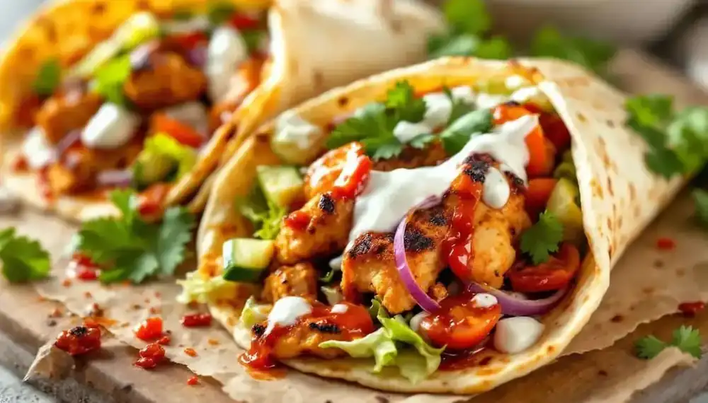 découvrez notre délicieuse recette de kebabs en version wrap, mettant en vedette du poulet épicé mariné à la perfection. savourez chaque bouchée avec des ingrédients frais et une touche d'épices qui éveillera vos papilles. idéal pour un repas rapide et savoureux !