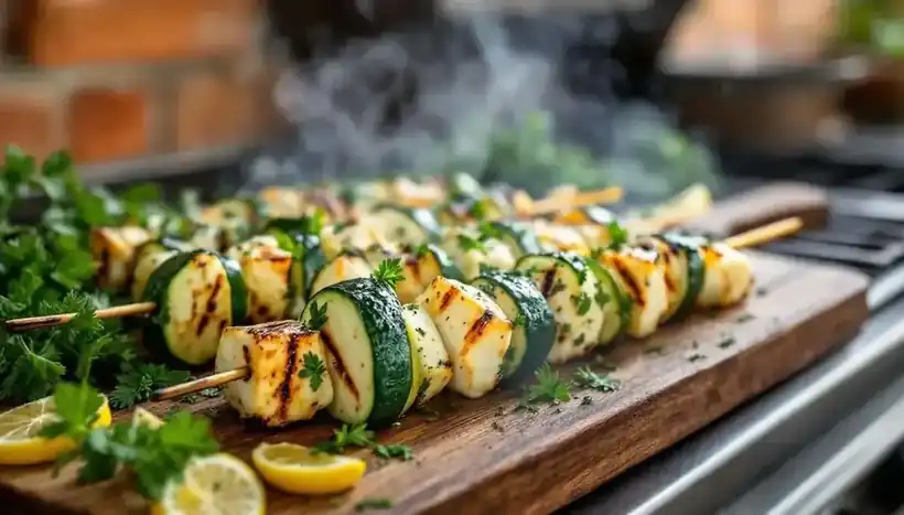 découvrez notre délicieuse recette de kebabs à la courgette grillée et feta. un plat savoureux et sain, parfait pour vos barbecues d'été ou vos dîners estivaux. savourez l'alliance parfaite de la courgette tendre et de la feta crémeuse dans une préparation simple et rapide.
