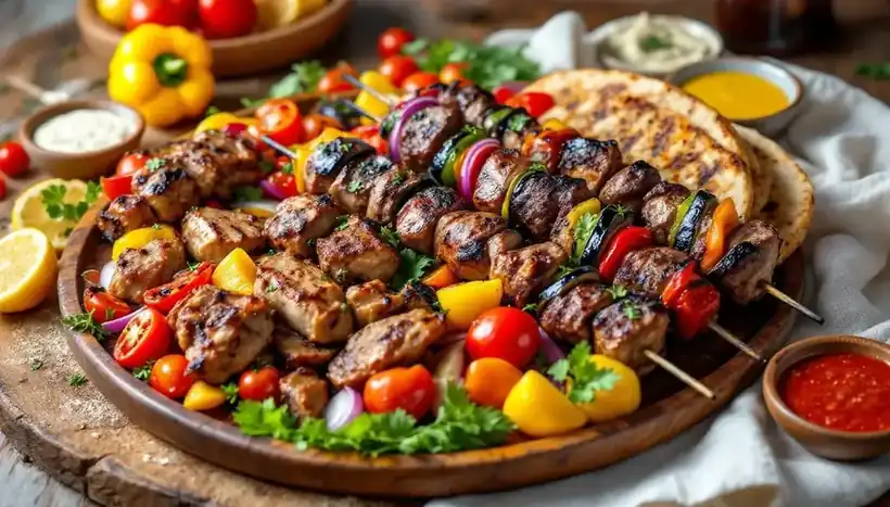 découvrez une recette savoureuse de kebabs garnis de chou rouge mariné et d’une sauce au yaourt onctueuse, parfaite pour un repas frais, équilibré et plein de saveurs orientales.