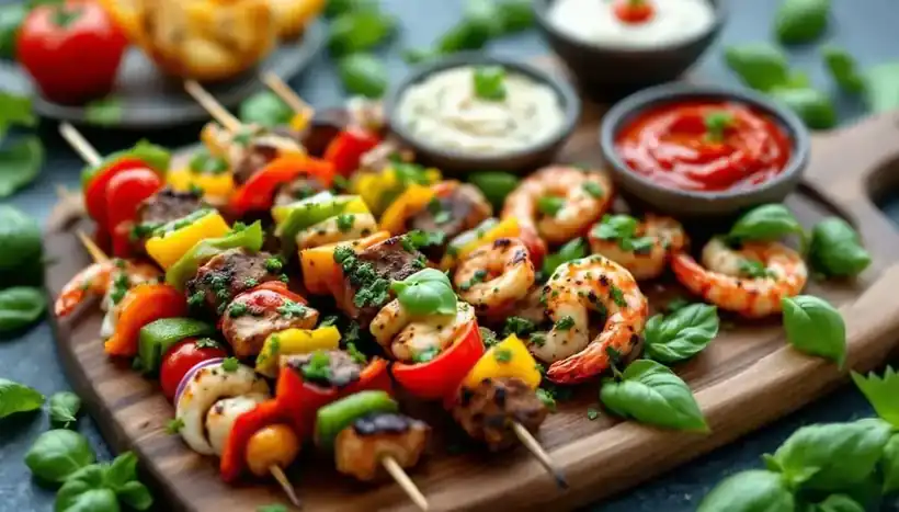 découvrez une recette savoureuse de kebabs au pesto de basilic et légumes rôtis : une alliance gourmande de saveurs méditerranéennes, idéale pour un repas sain, coloré et facile à préparer.