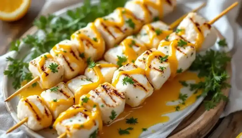 découvrez notre recette originale de kebabs au poisson mariné, sublimée par une sauce citron-miel, pour un repas frais, savoureux et plein de gourmandise.