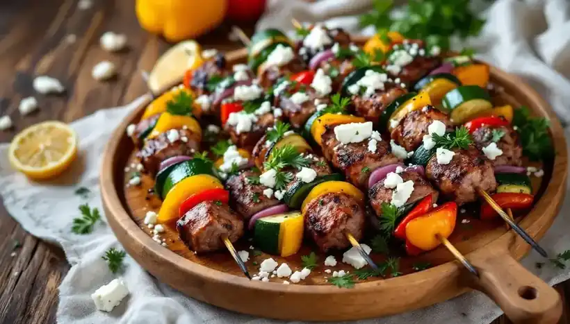 découvrez une recette savoureuse de kebabs au poivron grillé et fromage feta, alliant la douceur des légumes grillés à la fraîcheur du fromage pour un plat estival plein de saveurs.