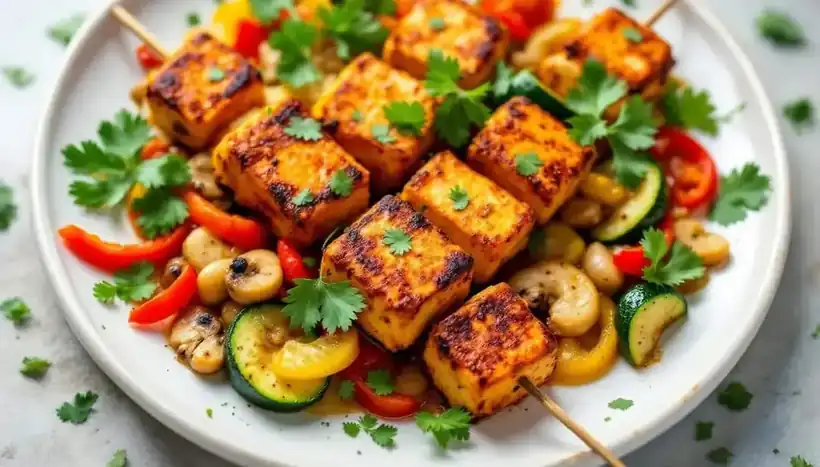 découvrez notre recette savoureuse de kebabs au tofu épicé et légumes sautés : une alternative végétarienne saine, pleine de saveurs et facile à préparer pour vos repas gourmands !