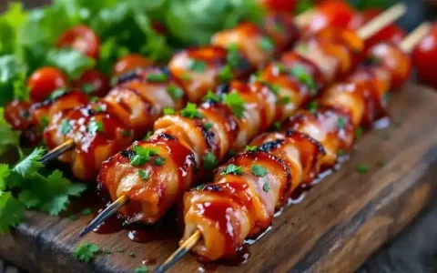 Les kebabs au poisson rôti et sauce citronnée