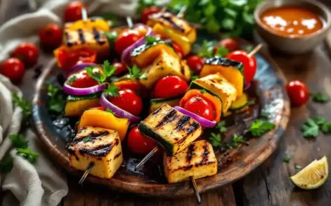 Les kebabs au bacon grillé et sauce aigre-douce